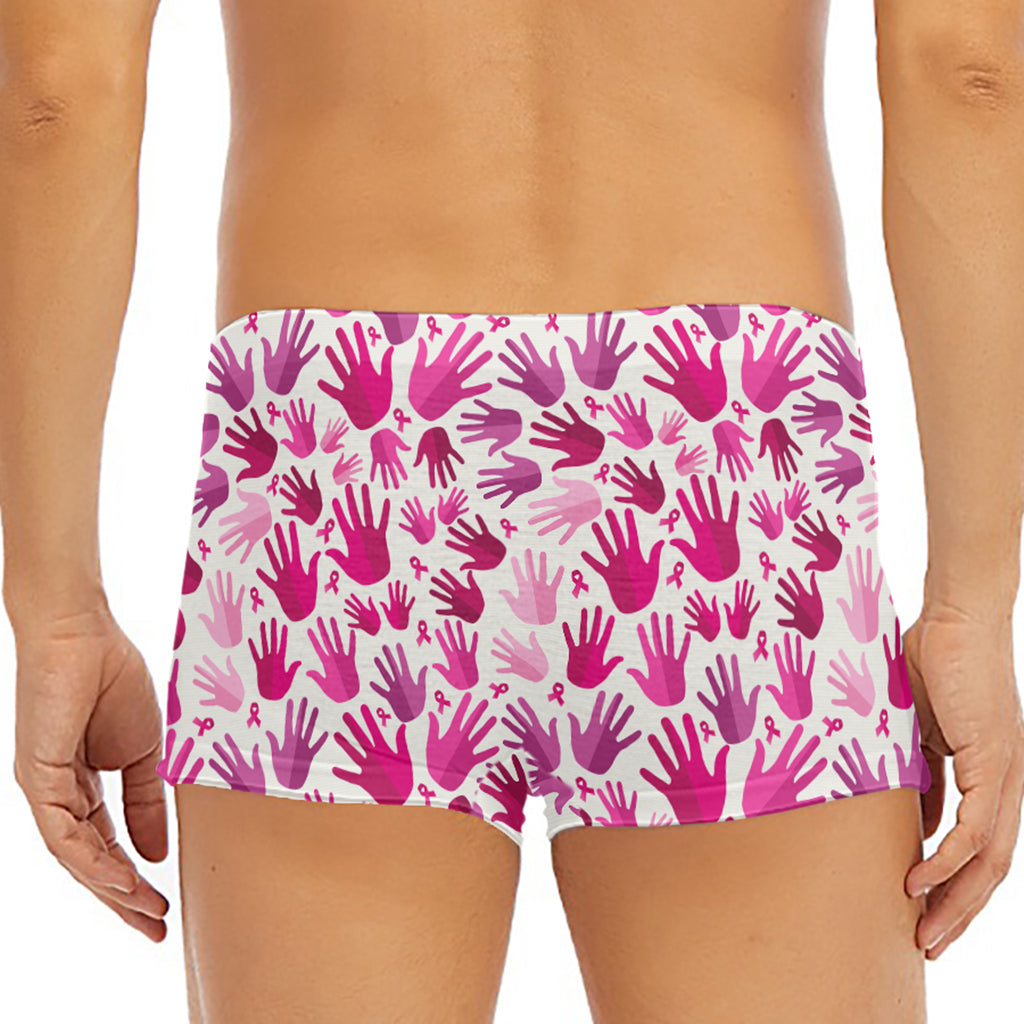 Pink Hand Breast Cancer Pattern Print Men's Short Boxer Briefs
