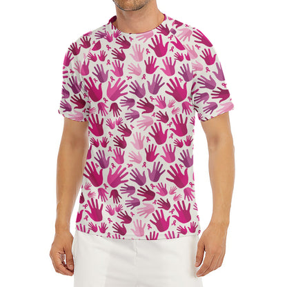 Pink Hand Breast Cancer Pattern Print Men's Short Sleeve Rash Guard