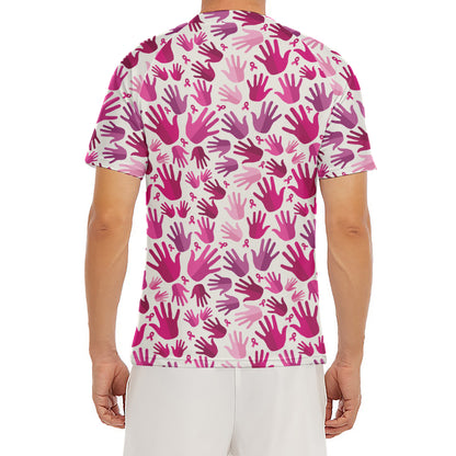 Pink Hand Breast Cancer Pattern Print Men's Short Sleeve Rash Guard