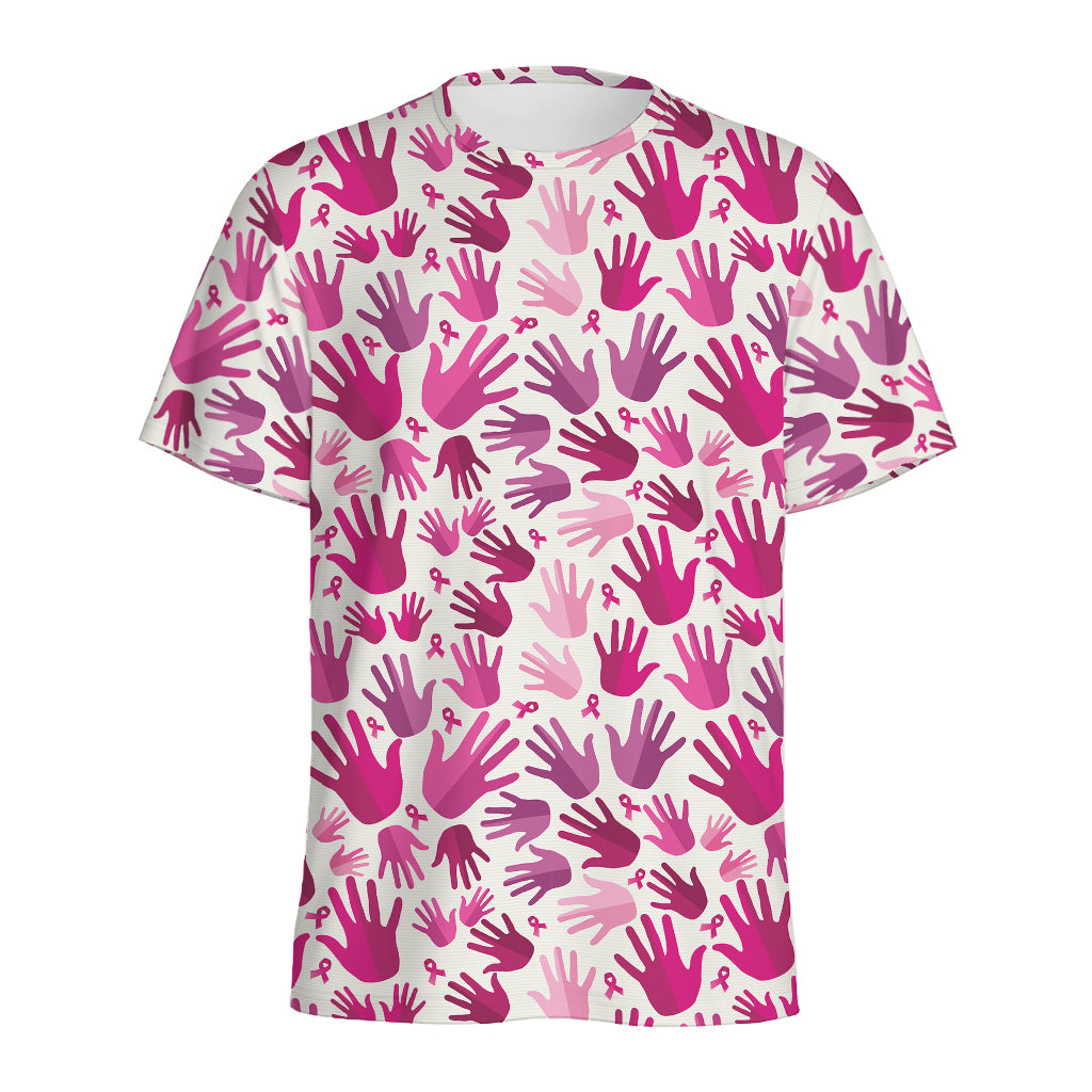 Pink Hand Breast Cancer Pattern Print Men's Sports T-Shirt