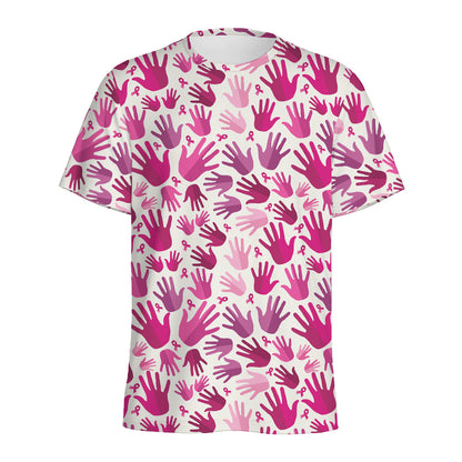 Pink Hand Breast Cancer Pattern Print Men's Sports T-Shirt