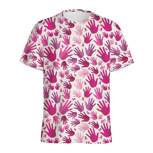 Pink Hand Breast Cancer Pattern Print Men's Sports T-Shirt