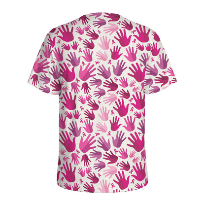 Pink Hand Breast Cancer Pattern Print Men's Sports T-Shirt
