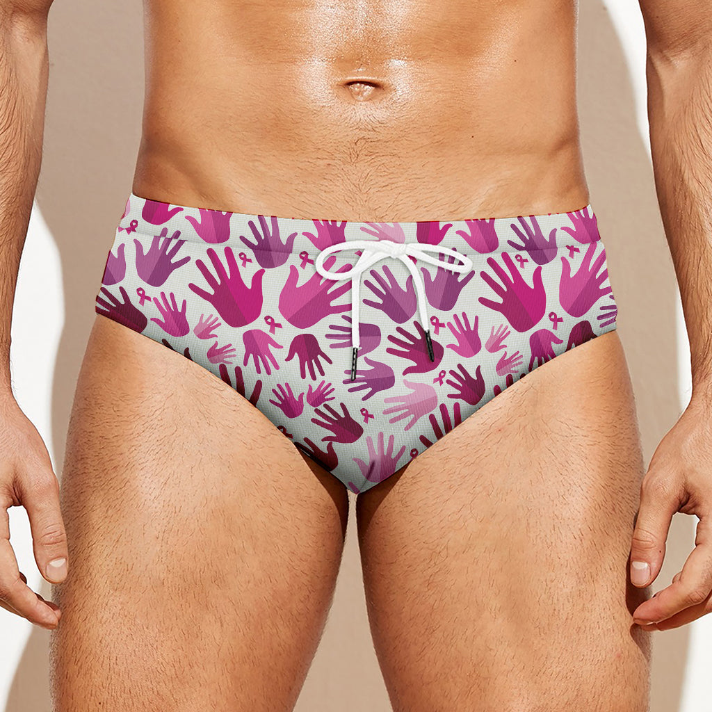 Pink Hand Breast Cancer Pattern Print Men's Swim Briefs