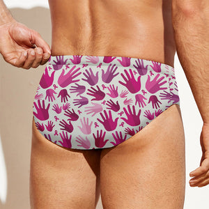 Pink Hand Breast Cancer Pattern Print Men's Swim Briefs