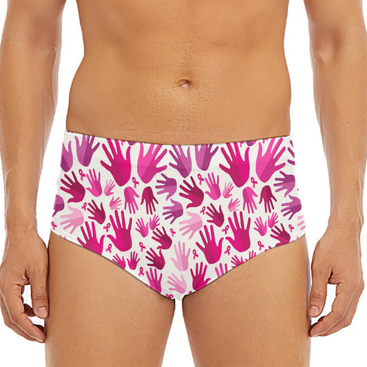 Pink Hand Breast Cancer Pattern Print Men's Triangle Swim Briefs