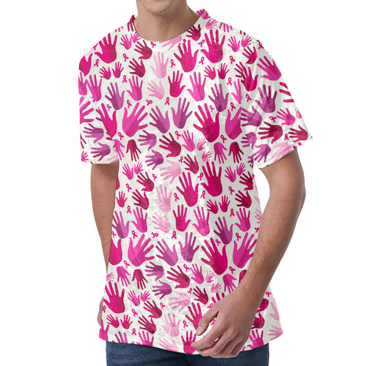 Pink Hand Breast Cancer Pattern Print Men's Velvet T-Shirt