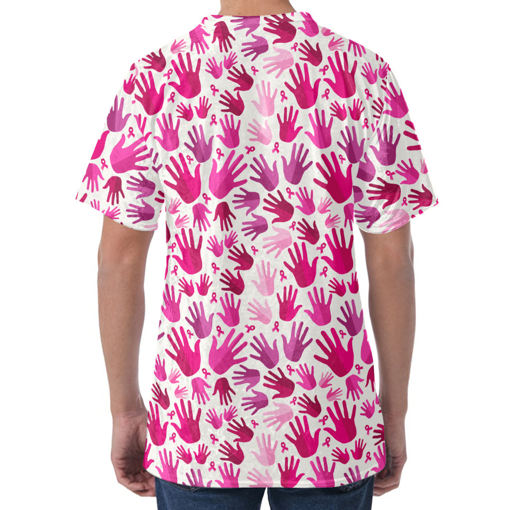 Pink Hand Breast Cancer Pattern Print Men's Velvet T-Shirt