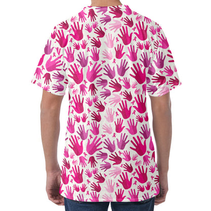 Pink Hand Breast Cancer Pattern Print Men's Velvet T-Shirt