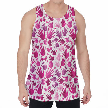 Pink Hand Breast Cancer Pattern Print Men's Velvet Tank Top