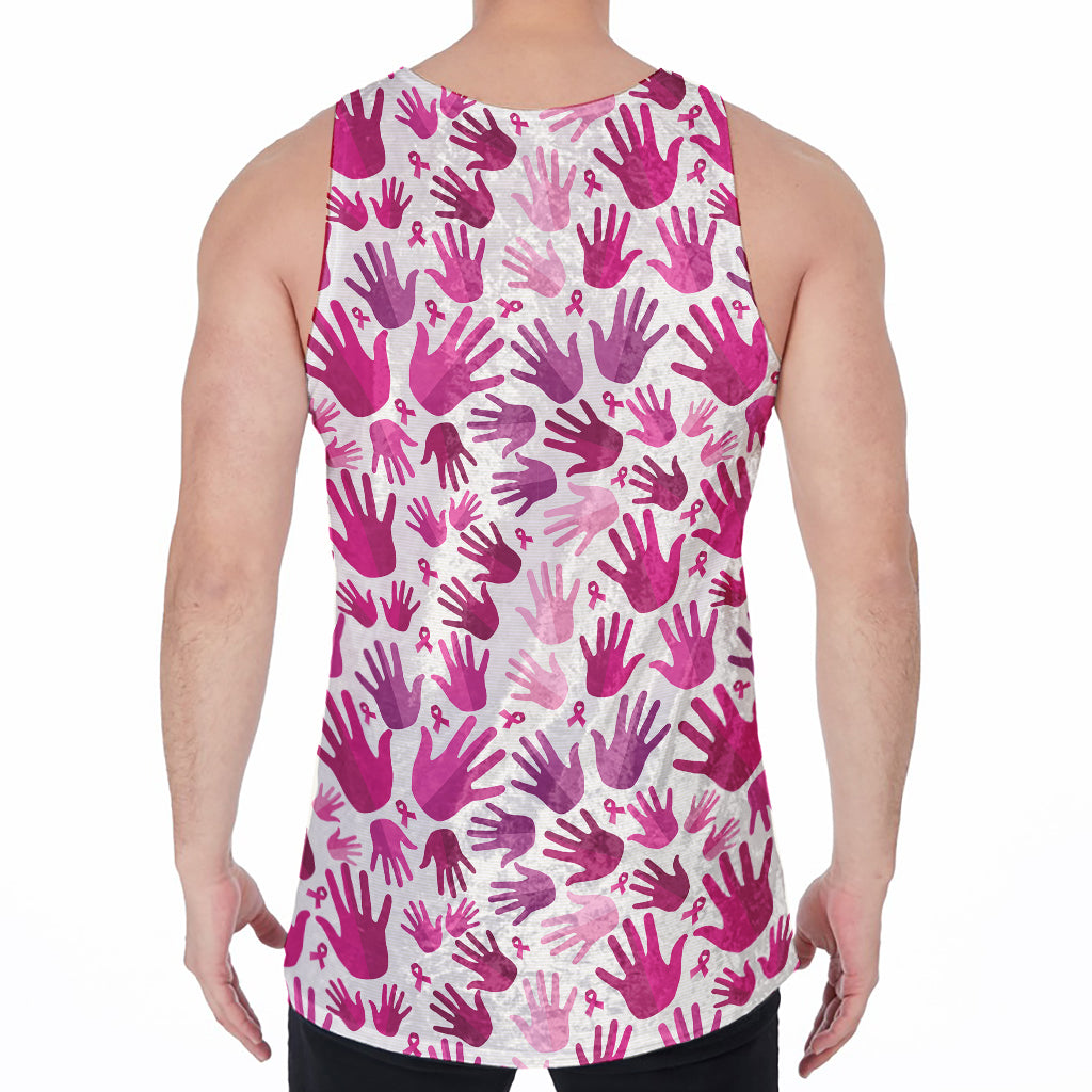 Pink Hand Breast Cancer Pattern Print Men's Velvet Tank Top