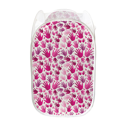 Pink Hand Breast Cancer Pattern Print Mesh Laundry Hamper