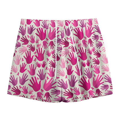 Pink Hand Breast Cancer Pattern Print Mesh Shorts
