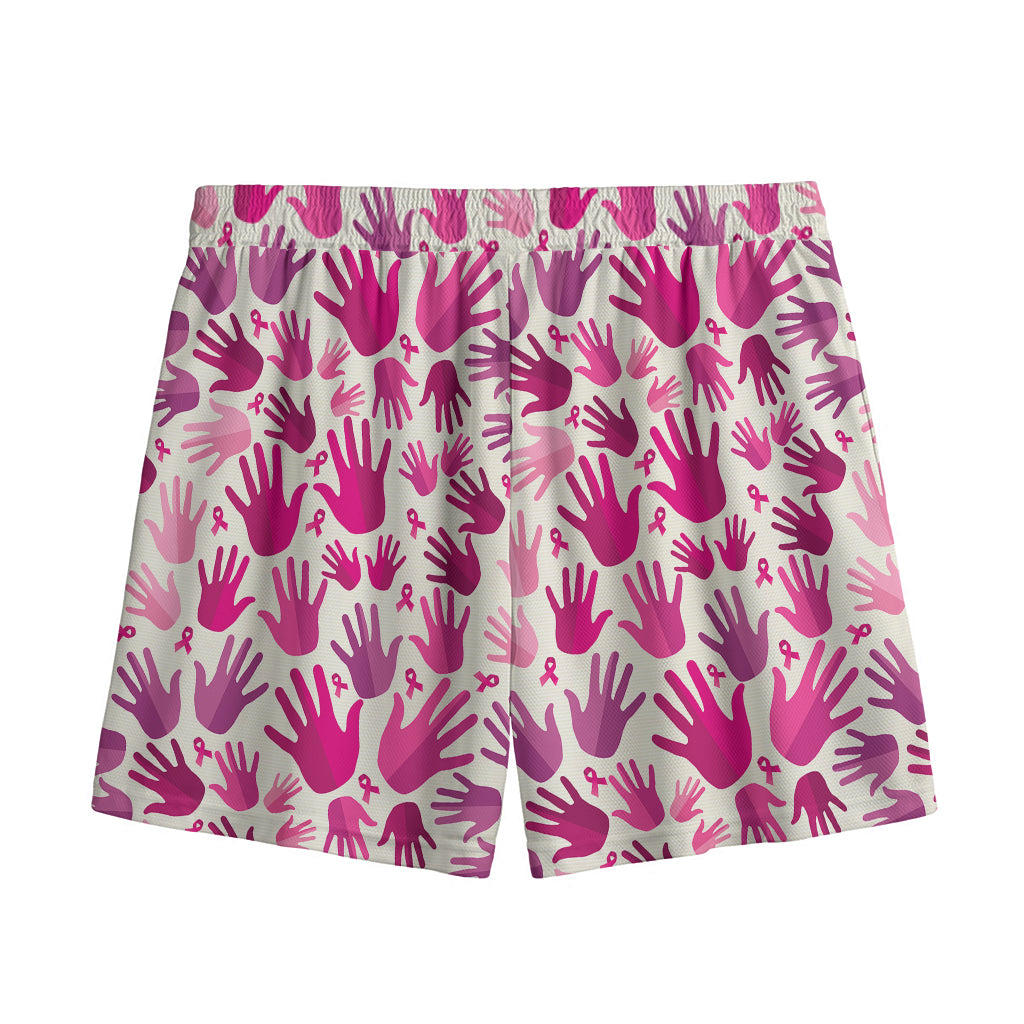 Pink Hand Breast Cancer Pattern Print Mesh Shorts