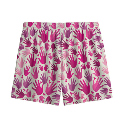 Pink Hand Breast Cancer Pattern Print Mesh Shorts
