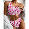 Pink Hand Breast Cancer Pattern Print One Shoulder Bikini Top