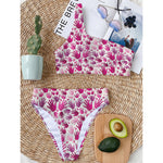 Pink Hand Breast Cancer Pattern Print One Shoulder Bikini Top