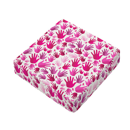 Pink Hand Breast Cancer Pattern Print Outdoor Seat Cushion Cover
