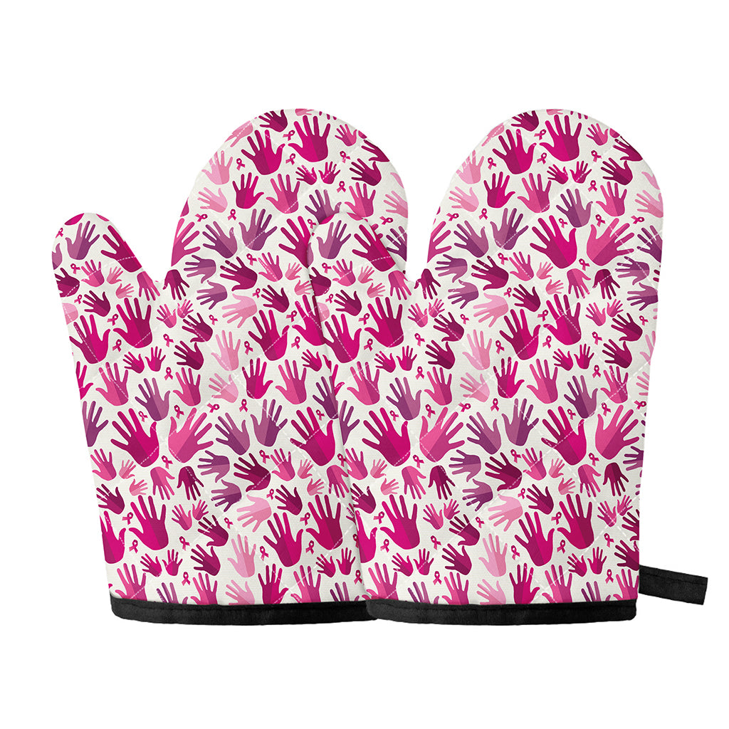 Pink Hand Breast Cancer Pattern Print Oven Mitts