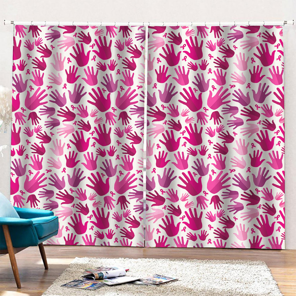 Pink Hand Breast Cancer Pattern Print Pencil Pleat Curtains