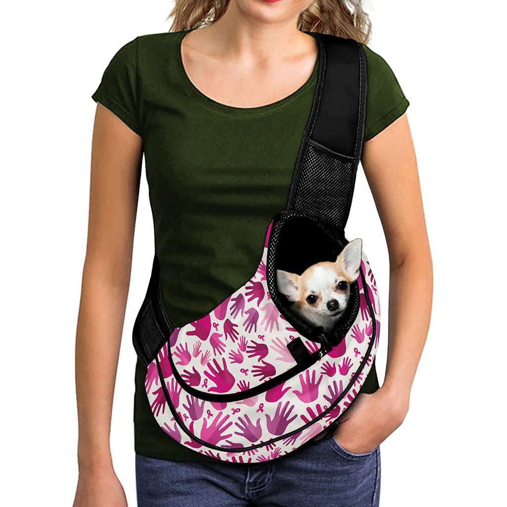 Pink Hand Breast Cancer Pattern Print Pet Sling Carrier