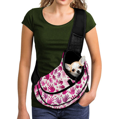 Pink Hand Breast Cancer Pattern Print Pet Sling Carrier