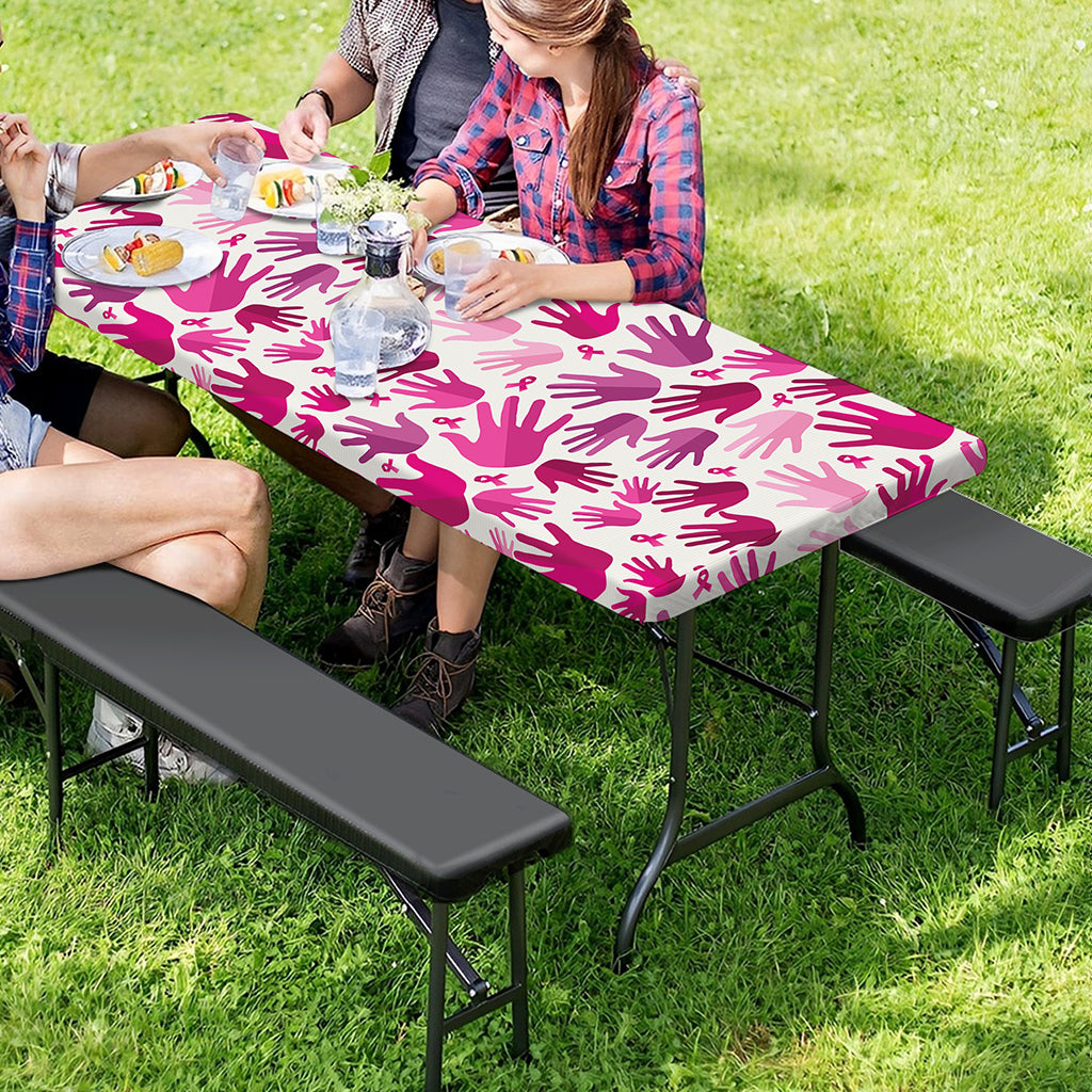 Pink Hand Breast Cancer Pattern Print Picnic Table Cover