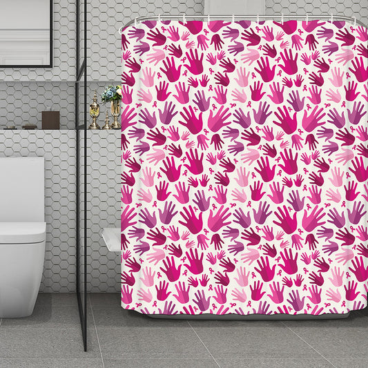 Pink Hand Breast Cancer Pattern Print Polyester Shower Curtain
