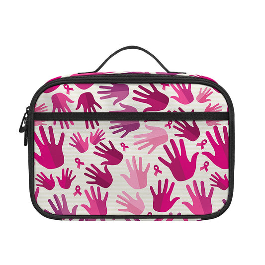 Pink Hand Breast Cancer Pattern Print Portable Lunch Bag