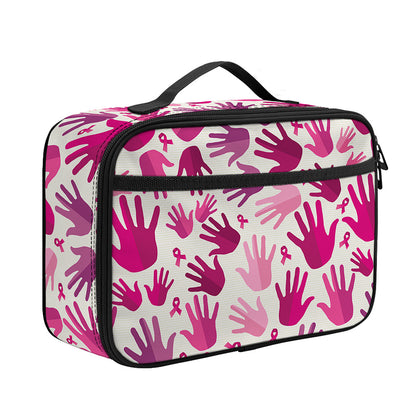 Pink Hand Breast Cancer Pattern Print Portable Lunch Bag