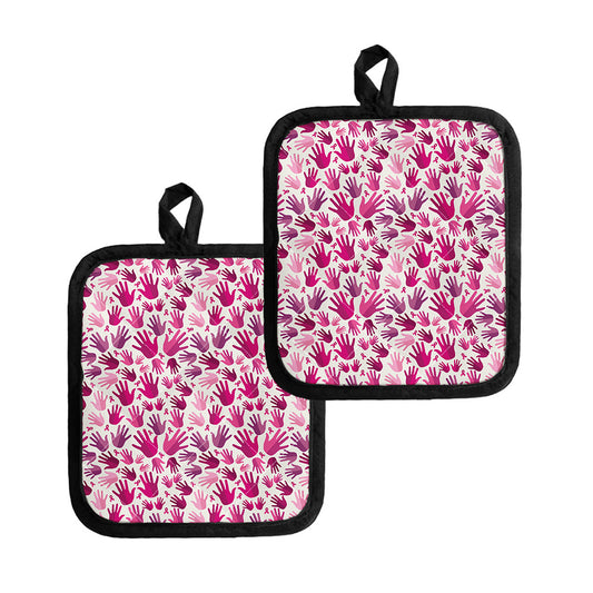 Pink Hand Breast Cancer Pattern Print Pot Holders