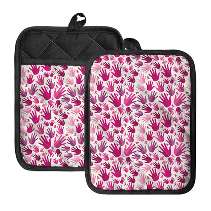 Pink Hand Breast Cancer Pattern Print Pot Holders With Pocket