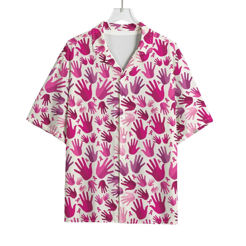 Pink Hand Breast Cancer Pattern Print Rayon Hawaiian Shirt