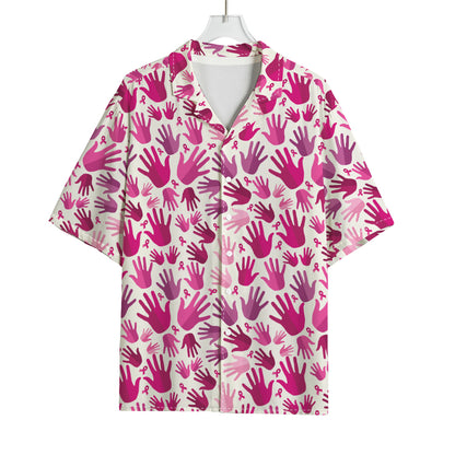 Pink Hand Breast Cancer Pattern Print Rayon Hawaiian Shirt