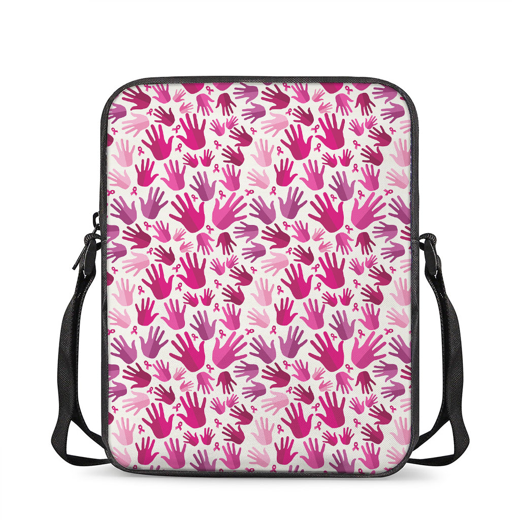 Pink Hand Breast Cancer Pattern Print Rectangular Crossbody Bag