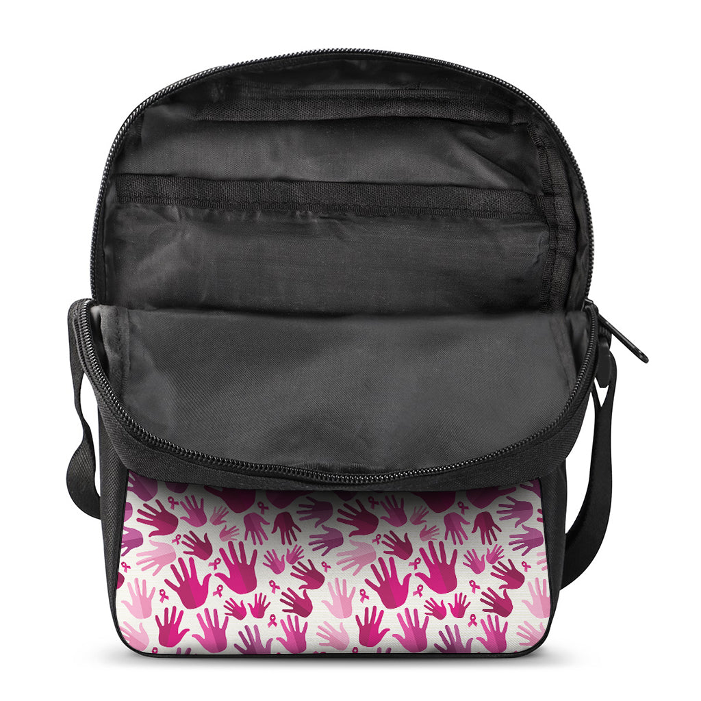 Pink Hand Breast Cancer Pattern Print Rectangular Crossbody Bag