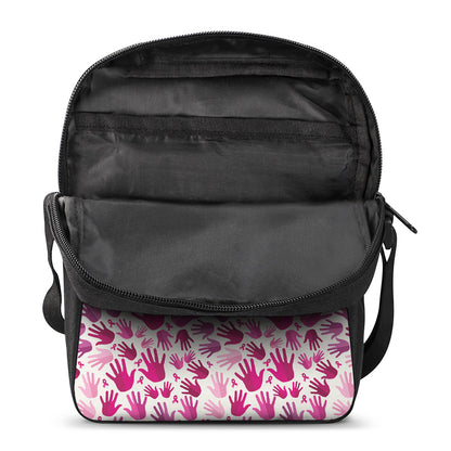 Pink Hand Breast Cancer Pattern Print Rectangular Crossbody Bag