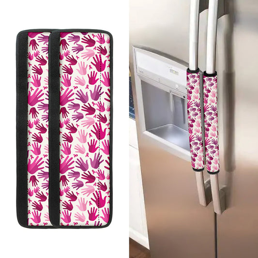 Pink Hand Breast Cancer Pattern Print Refrigerator Handle Covers