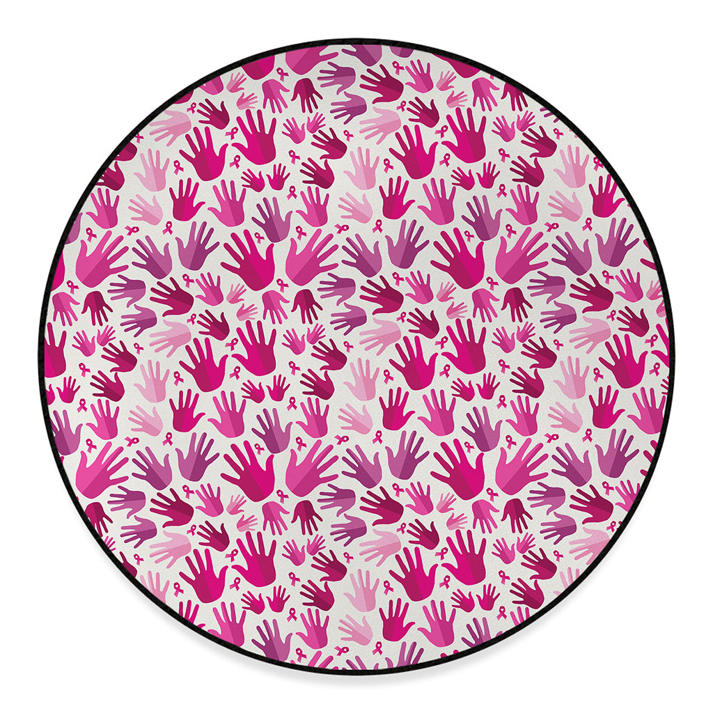 Pink Hand Breast Cancer Pattern Print Round Floor Mat