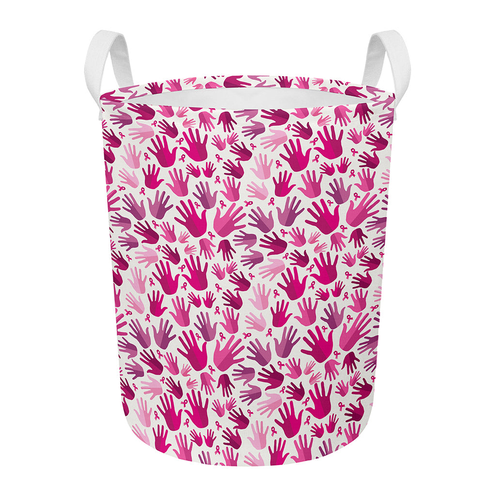 Pink Hand Breast Cancer Pattern Print Round Laundry Basket