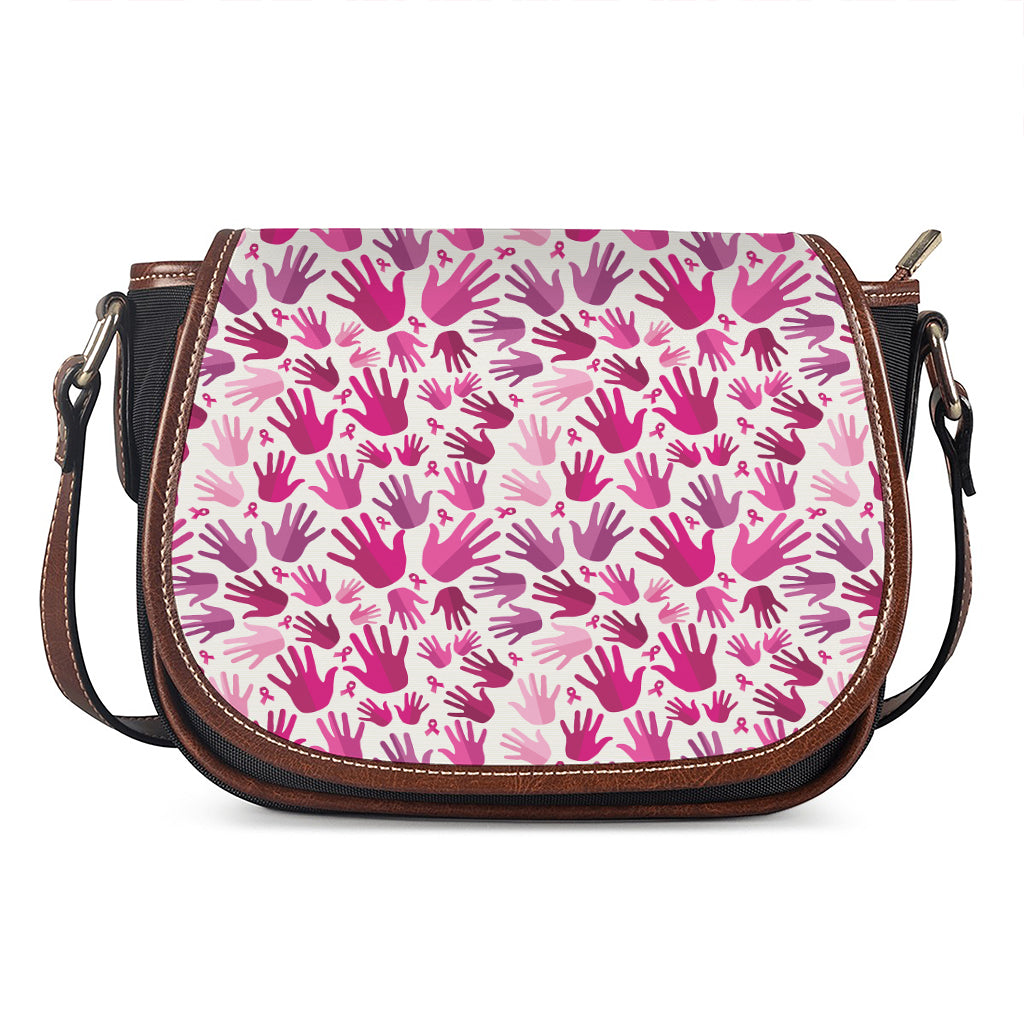 Pink Hand Breast Cancer Pattern Print Saddle Bag