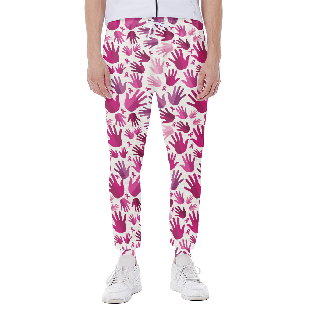 Pink Hand Breast Cancer Pattern Print Scuba Joggers