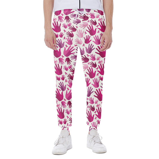 Pink Hand Breast Cancer Pattern Print Scuba Joggers
