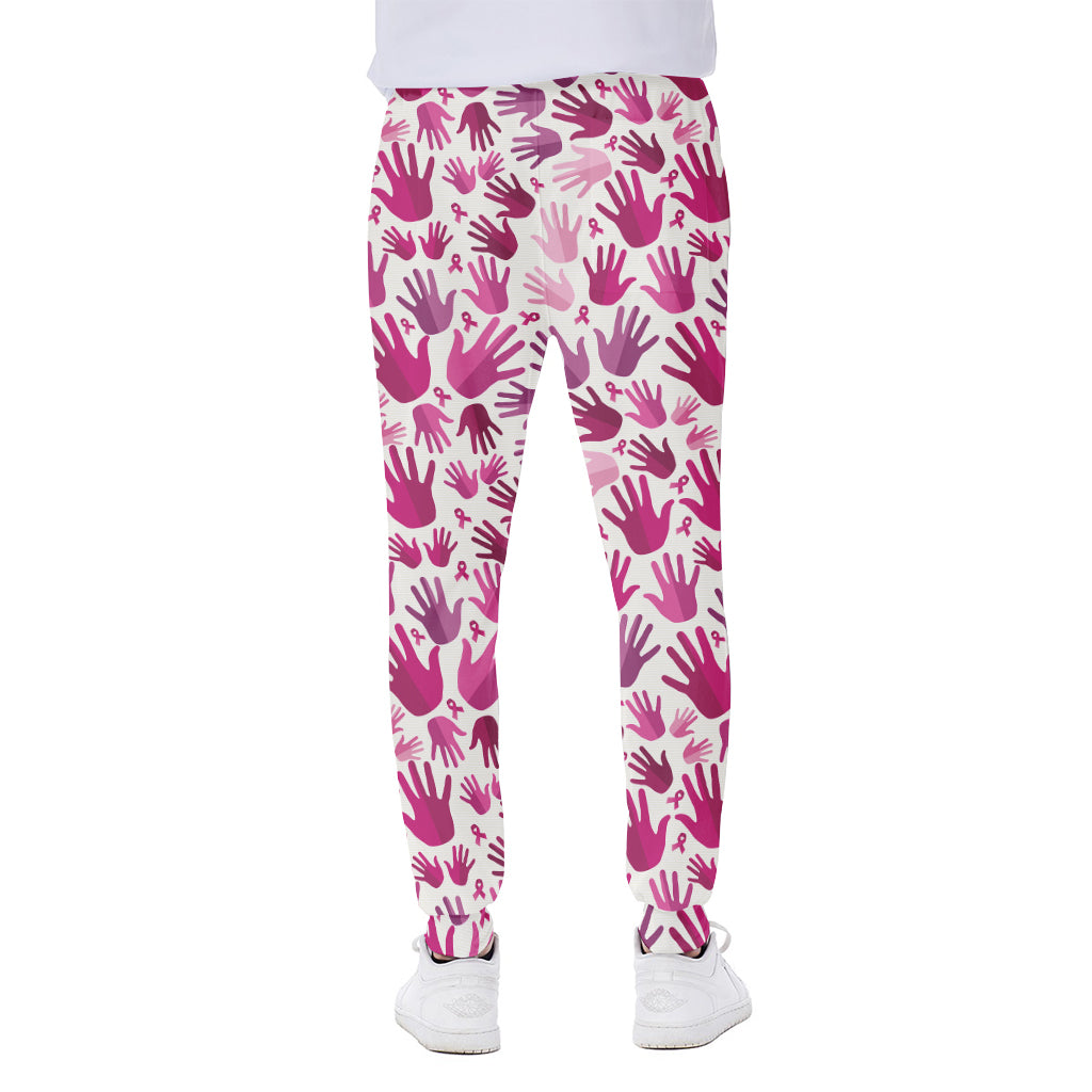 Pink Hand Breast Cancer Pattern Print Scuba Joggers