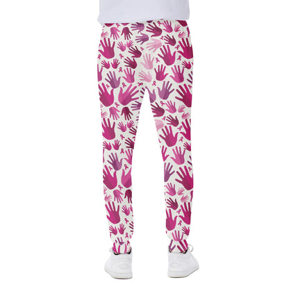Pink Hand Breast Cancer Pattern Print Scuba Joggers