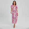 Pink Hand Breast Cancer Pattern Print Short Sleeve Maxi Dress