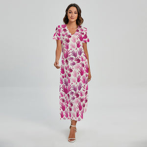 Pink Hand Breast Cancer Pattern Print Short Sleeve Maxi Dress