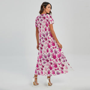 Pink Hand Breast Cancer Pattern Print Short Sleeve Maxi Dress