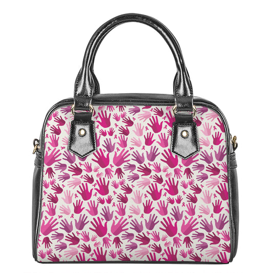Pink Hand Breast Cancer Pattern Print Shoulder Handbag