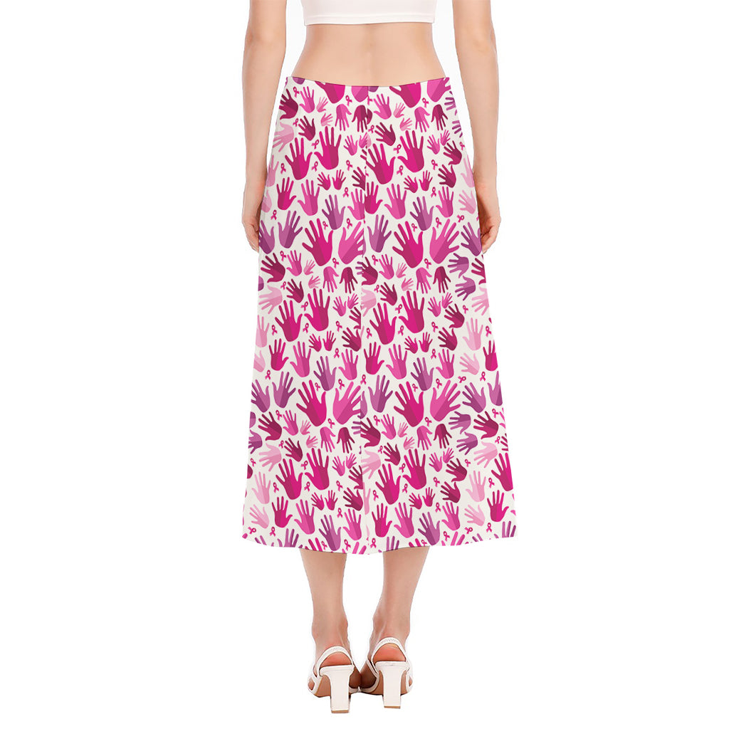 Pink Hand Breast Cancer Pattern Print Side Slit Midi Skirt